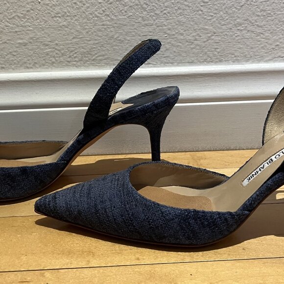 Manolo Blahnik Medium Blue Fabric Slingback Heels Size 39 - Picture 2 of 7
